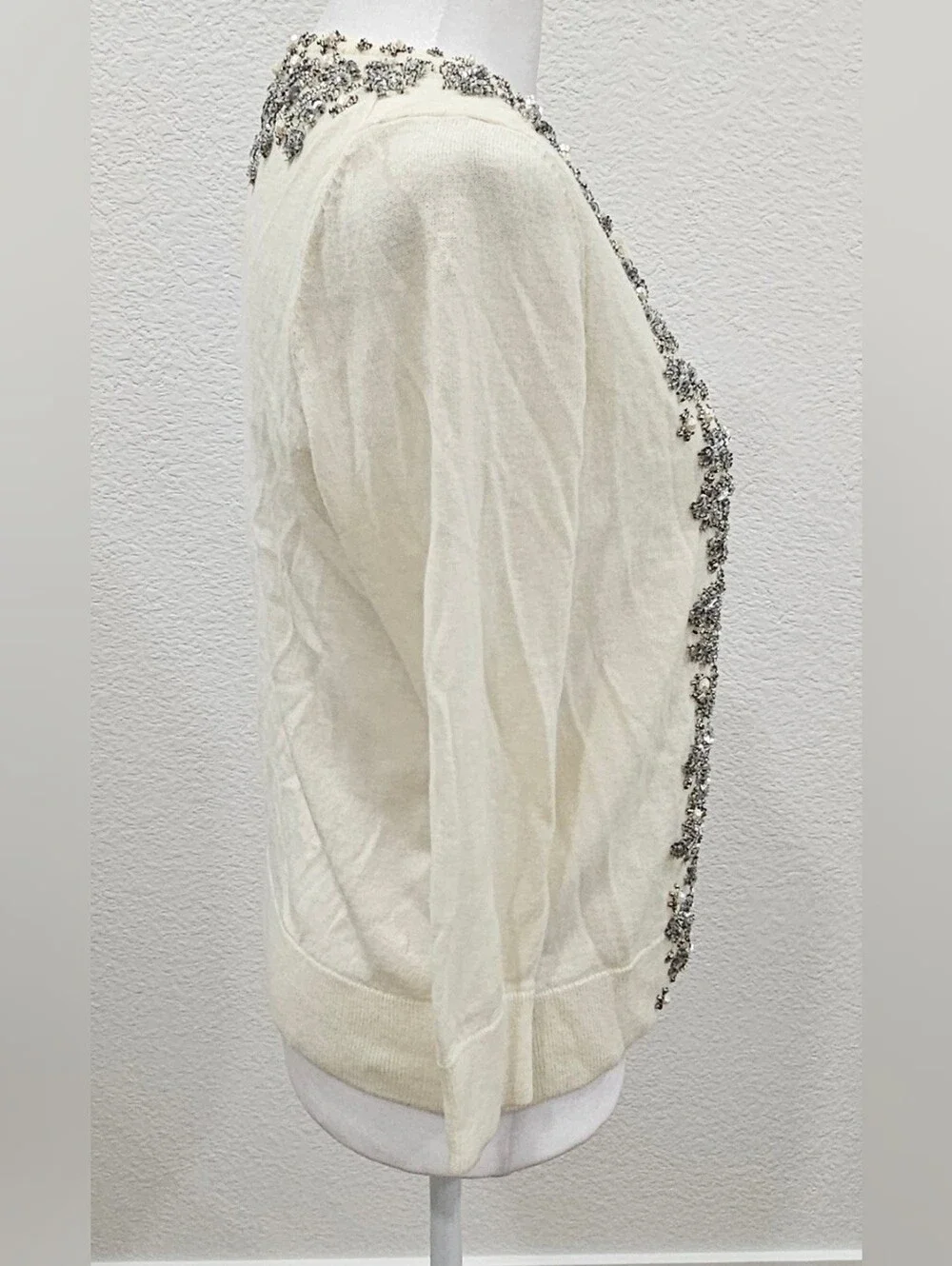 Talbots Petites SP Ivory Beaded Pearl Sequin Embellished Cardigan Lambswool